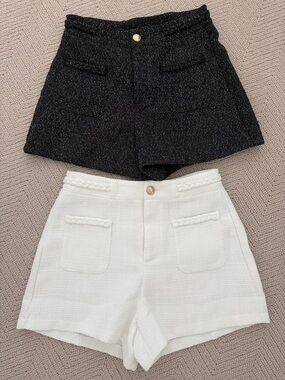 Classic Tweed High-Waist Shorts - Black / White